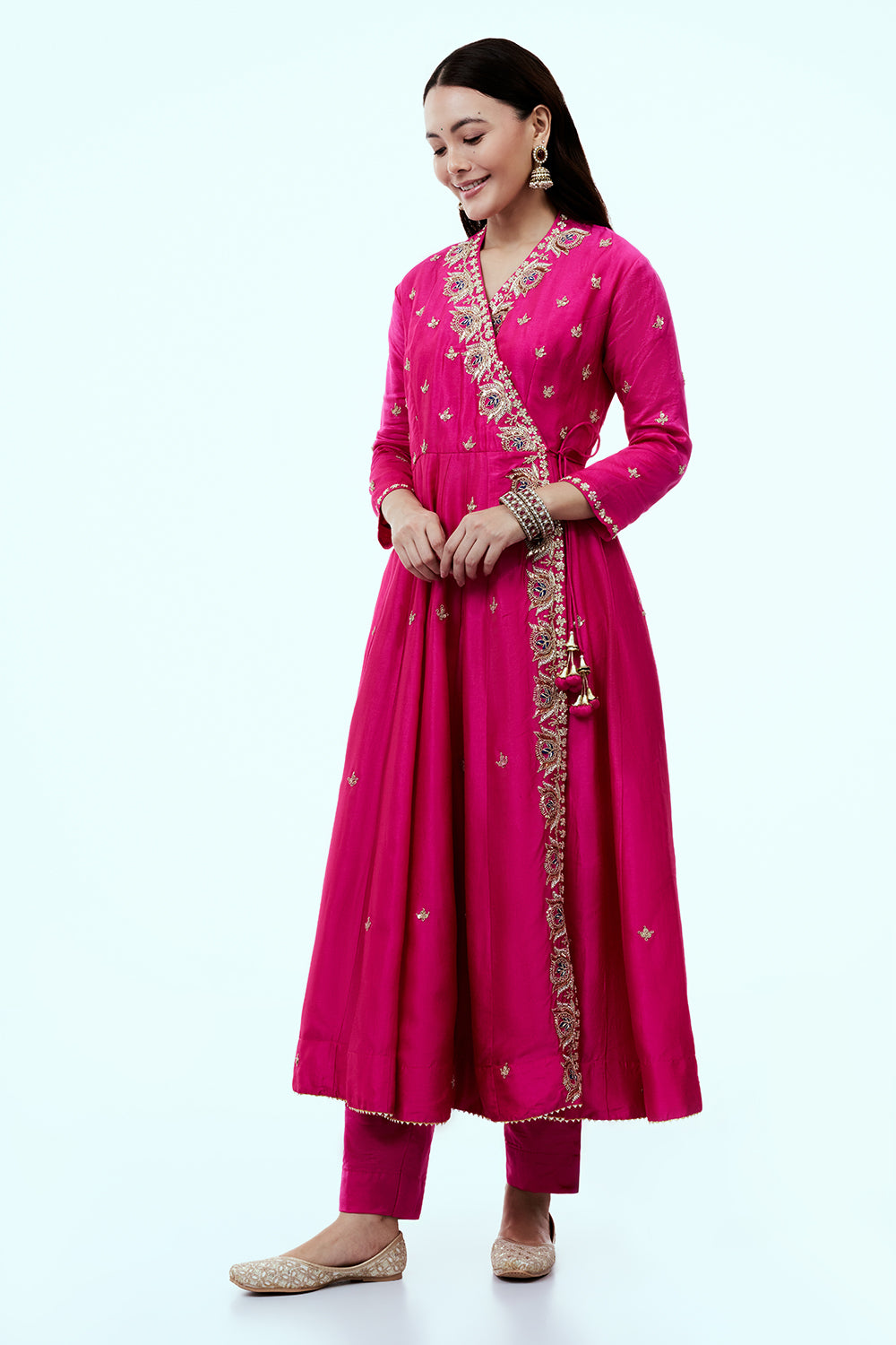 Rani Pink Art Silk Suit Set with Zardosi and Gotta Work