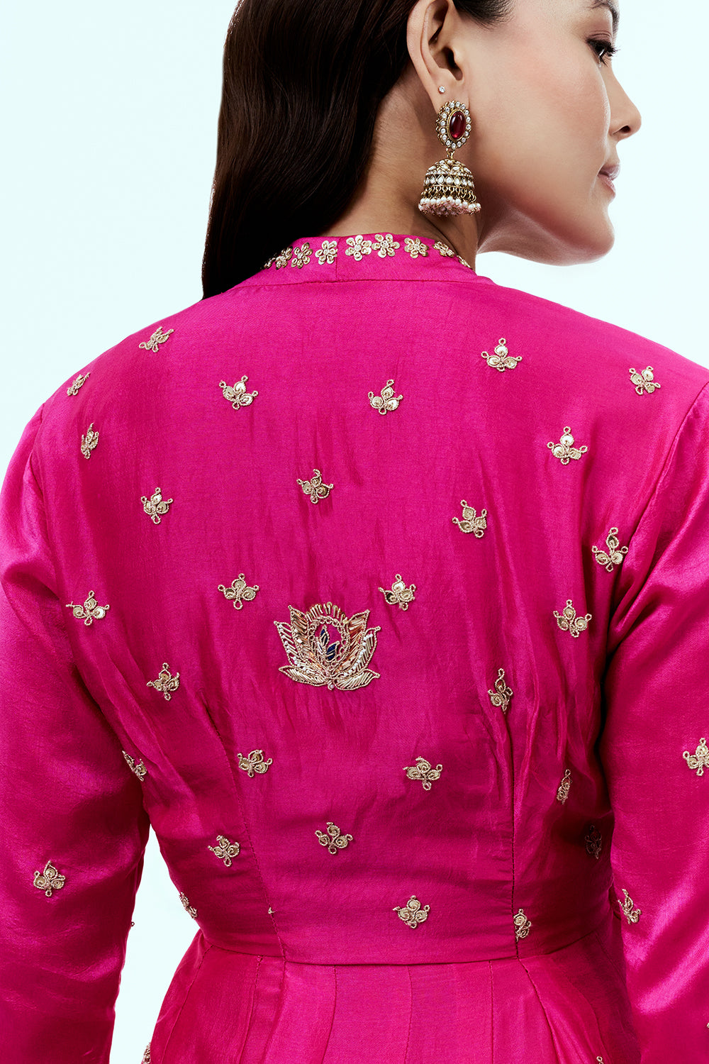 Rani Pink Art Silk Suit Set with Zardosi and Gotta Work