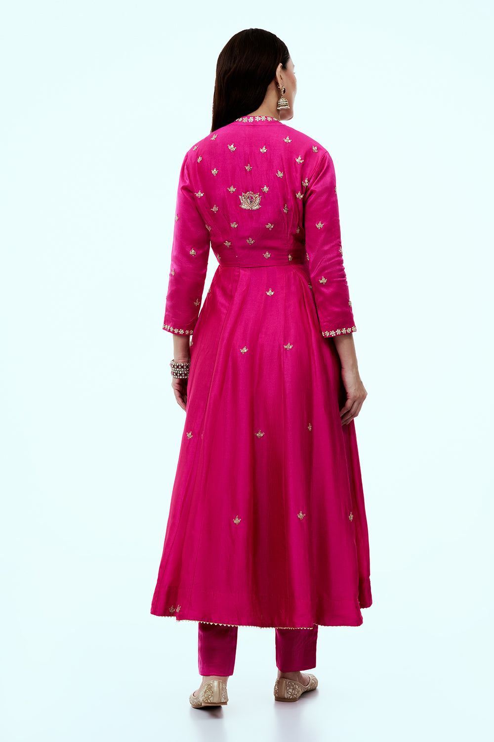 Rani Pink Art Silk Suit Set with Zardosi and Gotta Work