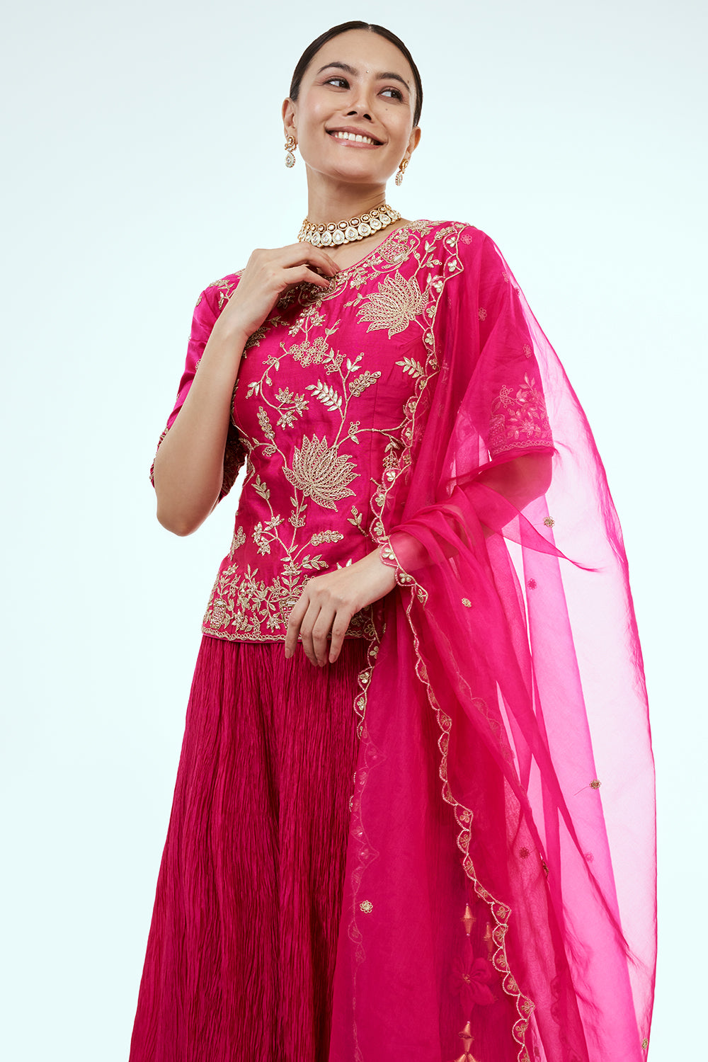 Rani Pink Art Silk Suit Set with Zardosi Work