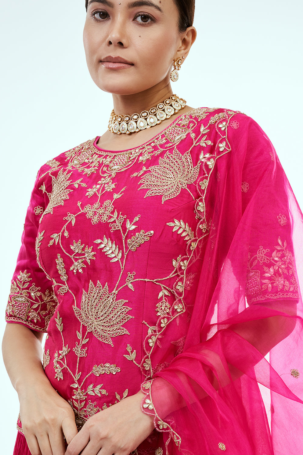 Rani Pink Art Silk Suit Set with Zardosi Work