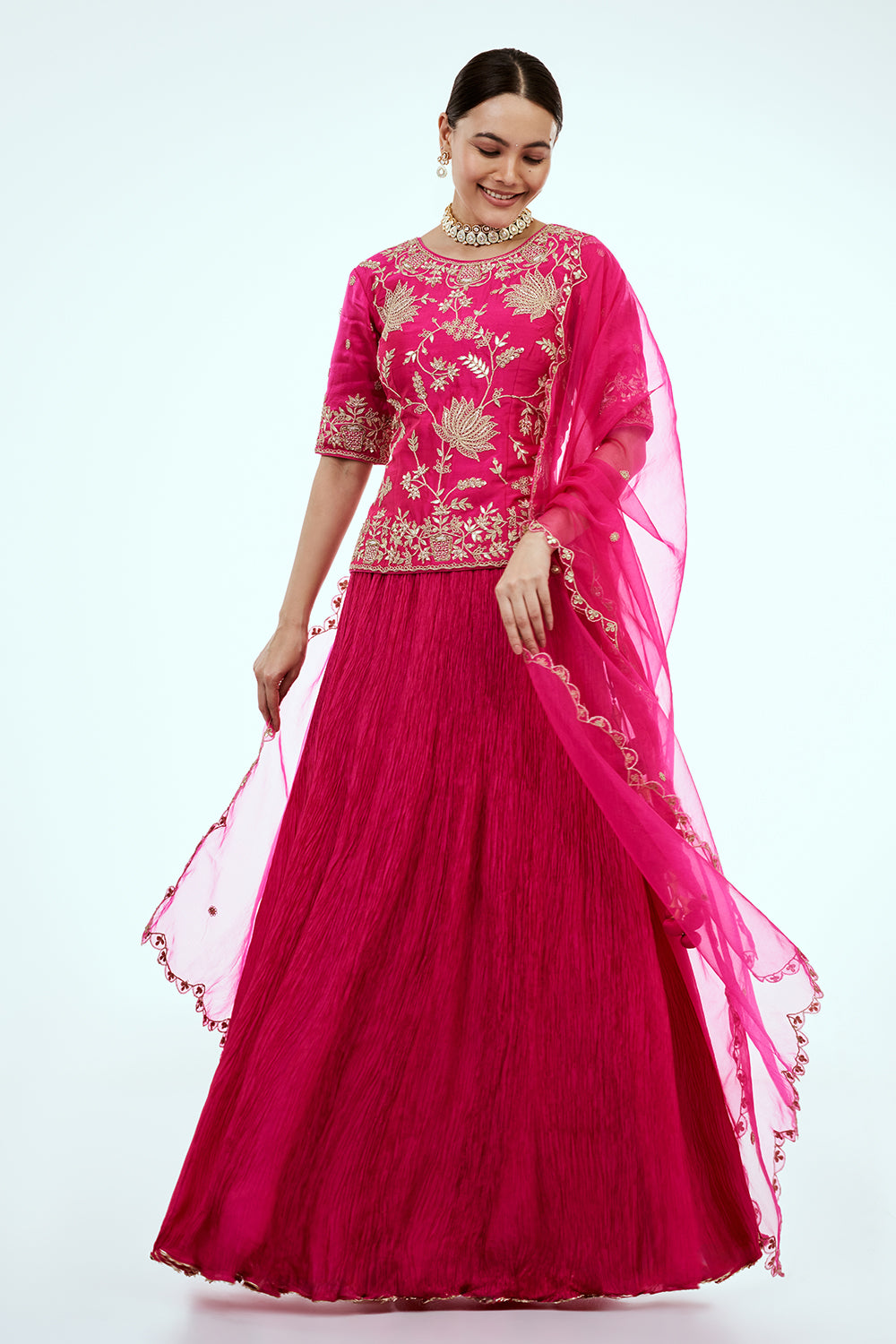 Rani Pink Art Silk Suit Set with Zardosi Work