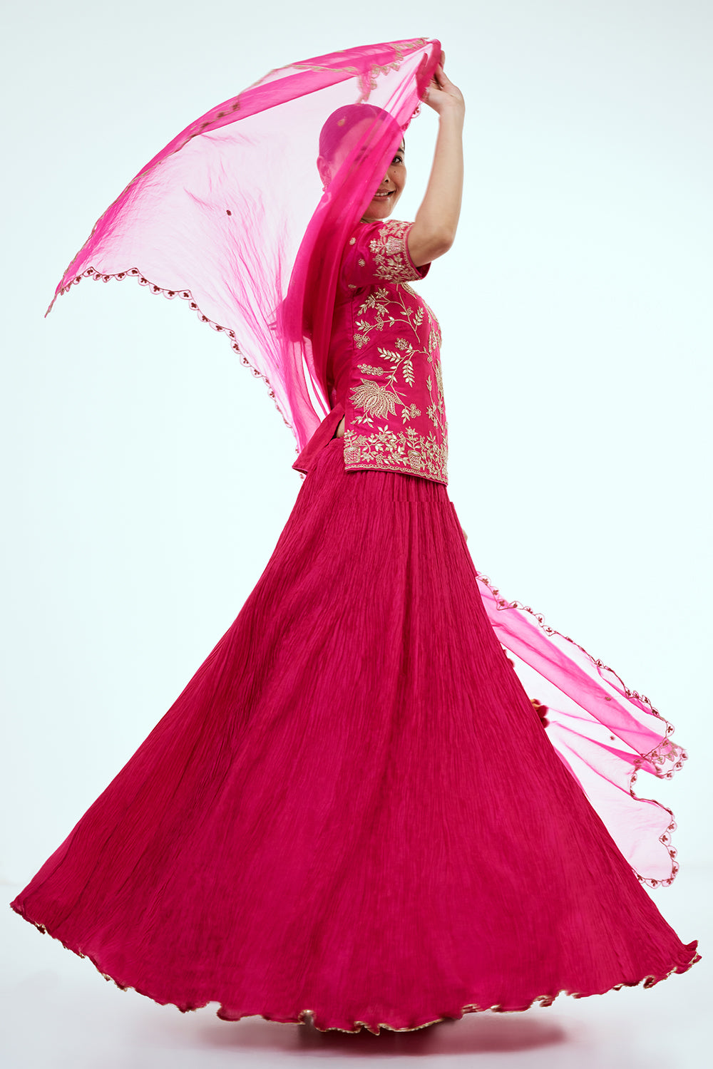 Rani Pink Art Silk Suit Set with Zardosi Work