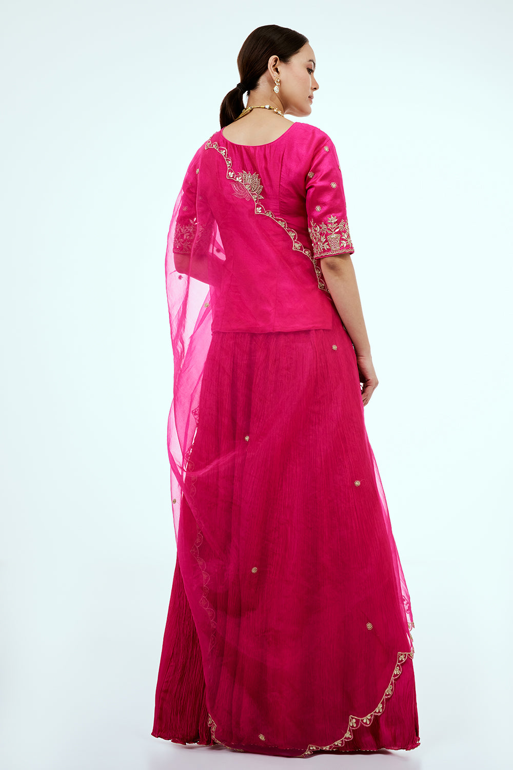 Rani Pink Art Silk Suit Set with Zardosi Work