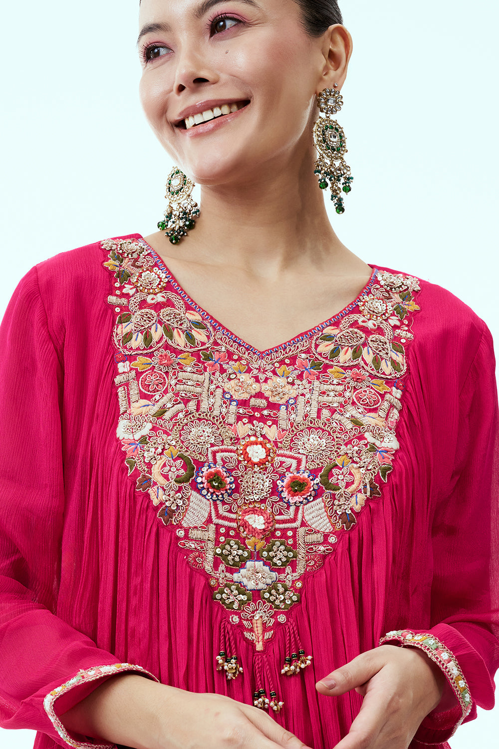 Rani Pink Chinon Palazzo Set with Zardosi Embroidery