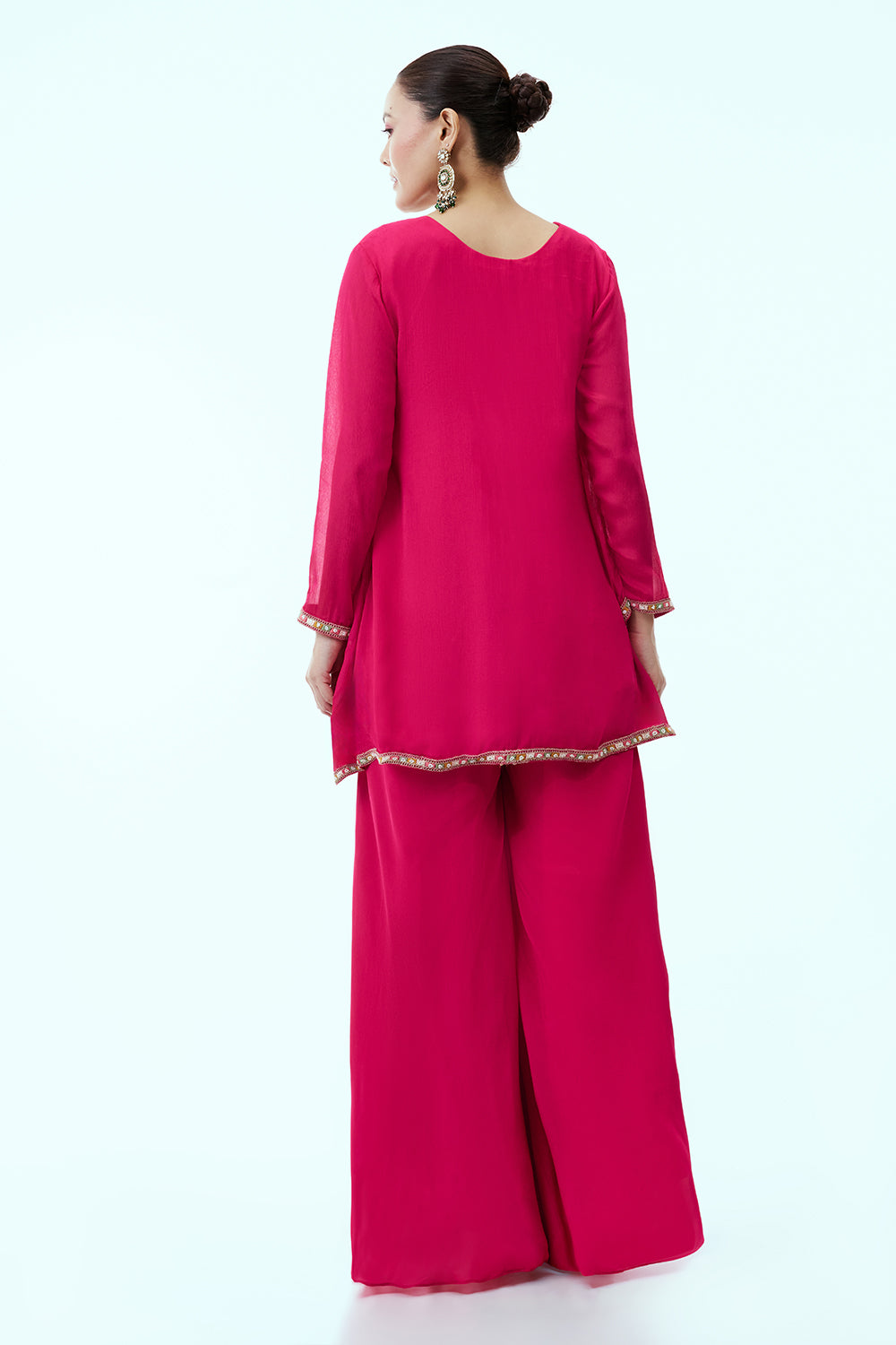 Rani Pink Chinon Palazzo Set with Zardosi Embroidery