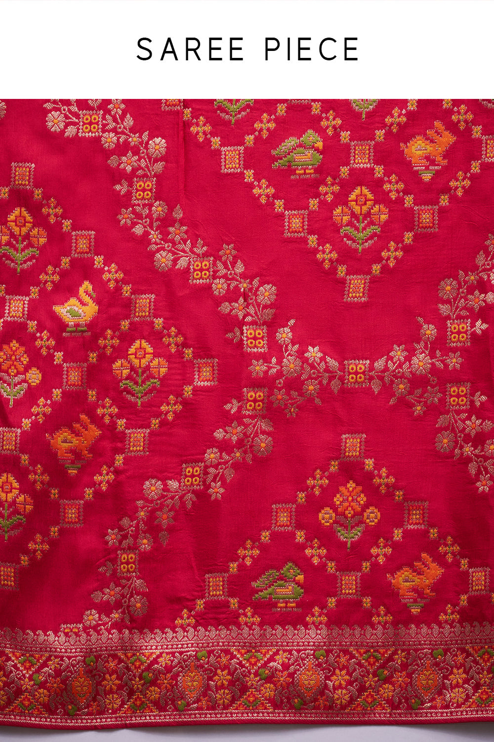 Rani Pink Dola Silk Patola Print Saree with Unstitched Blouse
