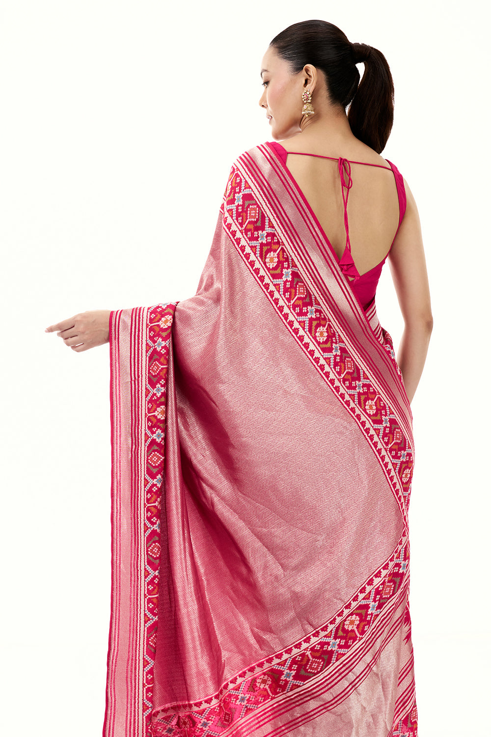 Rani Pink Jacquard Silk Woven Saree with Patola Border