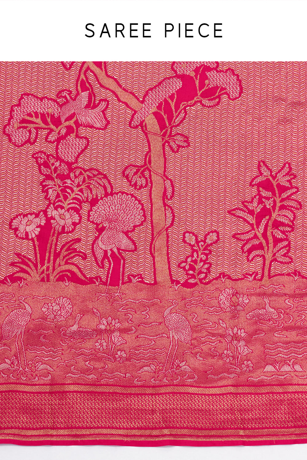 Rani Pink Jacquard Silk Woven Saree with with Nature Inspired Motifs