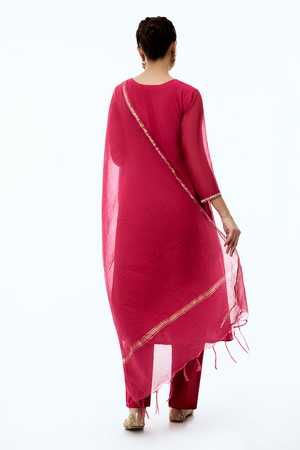 Rani Pink Mul Chanderi Suit Set with Resham and Gotta Work
