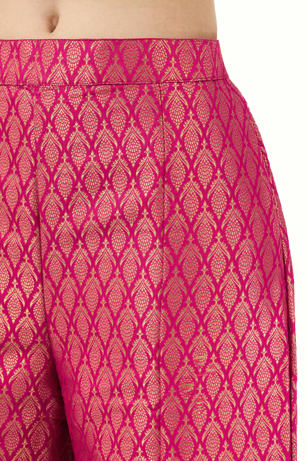 Rani Pink Palazzo Suit with Brocade Pants with Zari and Beads Work