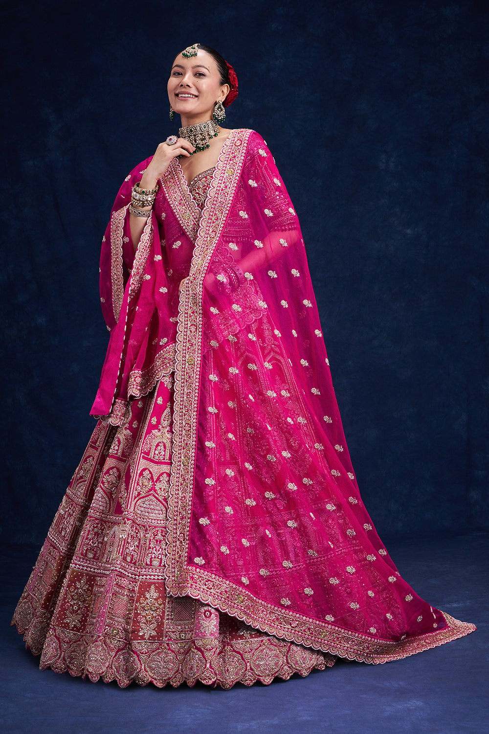Rani Pink Raw Silk Bridal Lehenga with Cutdana and Resham Work