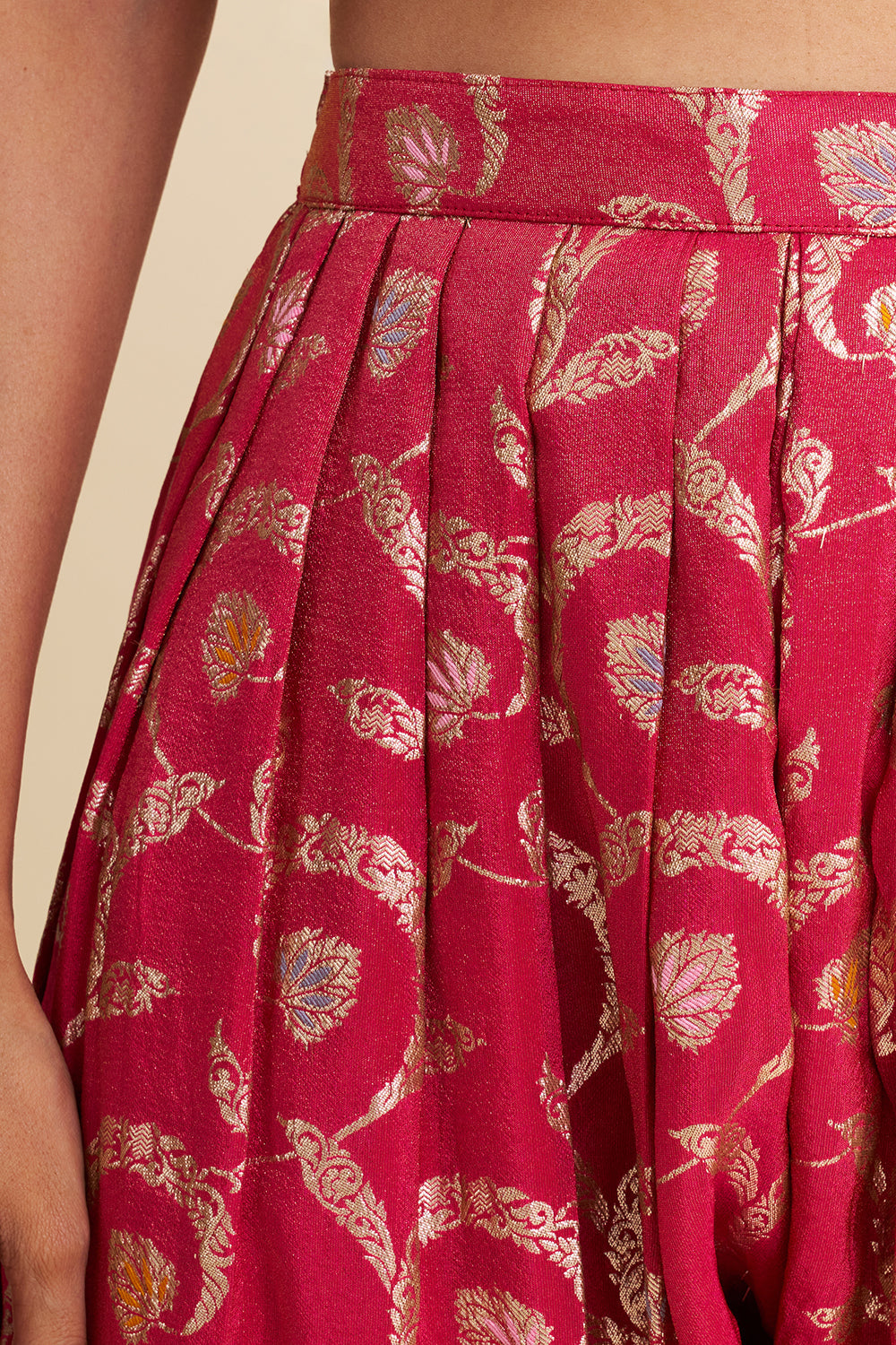 Rani Pink Shimmer Tissue Kurta Set with Zari Embroidery