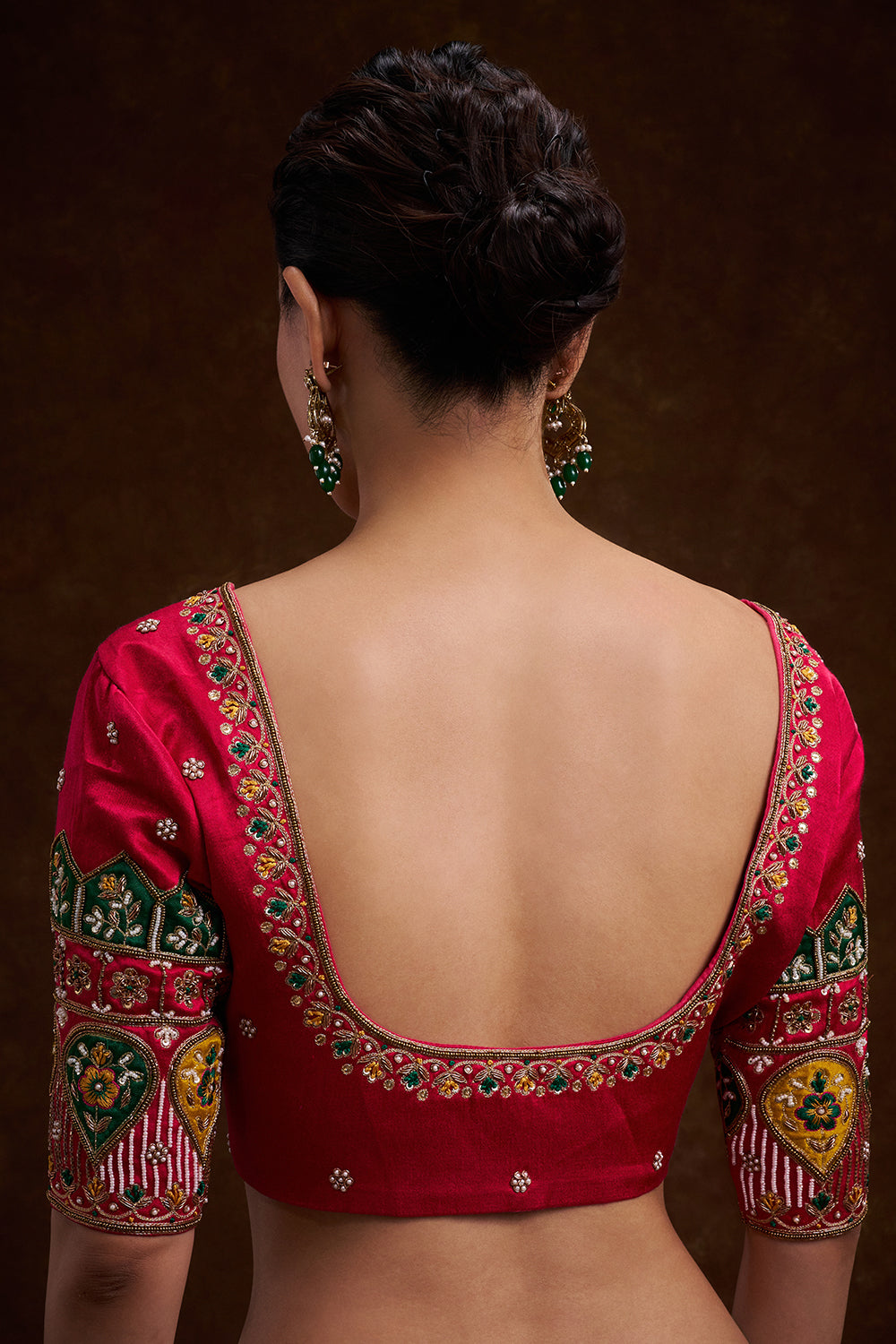 Rani Pink Silk Blouse with Ornate Sleeves