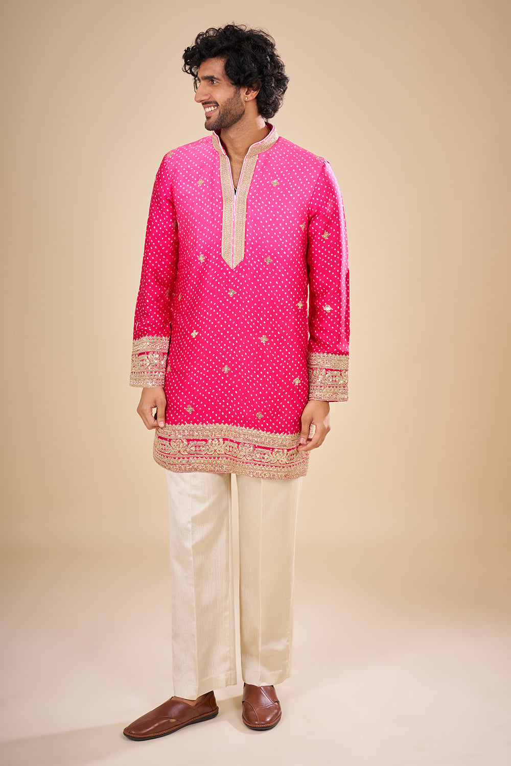 Rani Pink Silk Kurta Set with Cutdana Embroidery