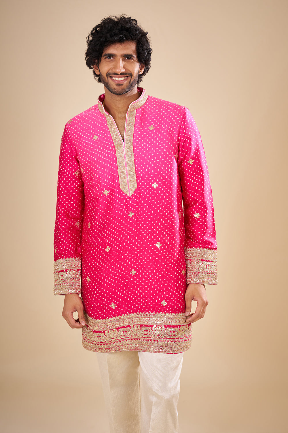 Rani Pink Silk Kurta Set with Cutdana Embroidery