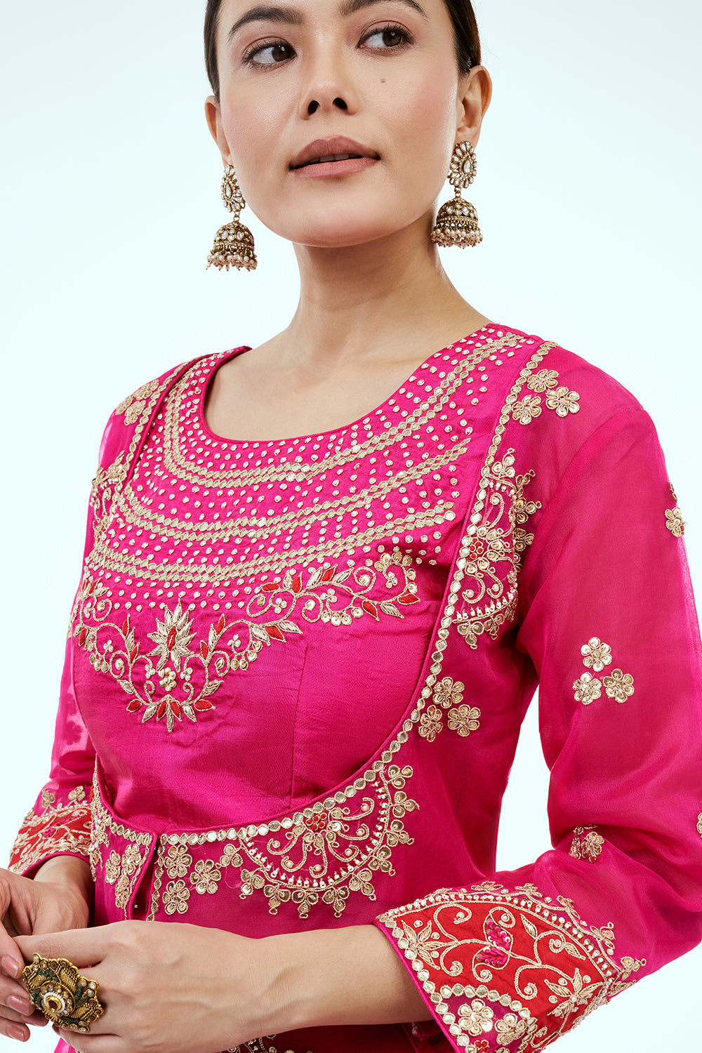 Rani Pink Organza Co-ord Set with Zardosi Work