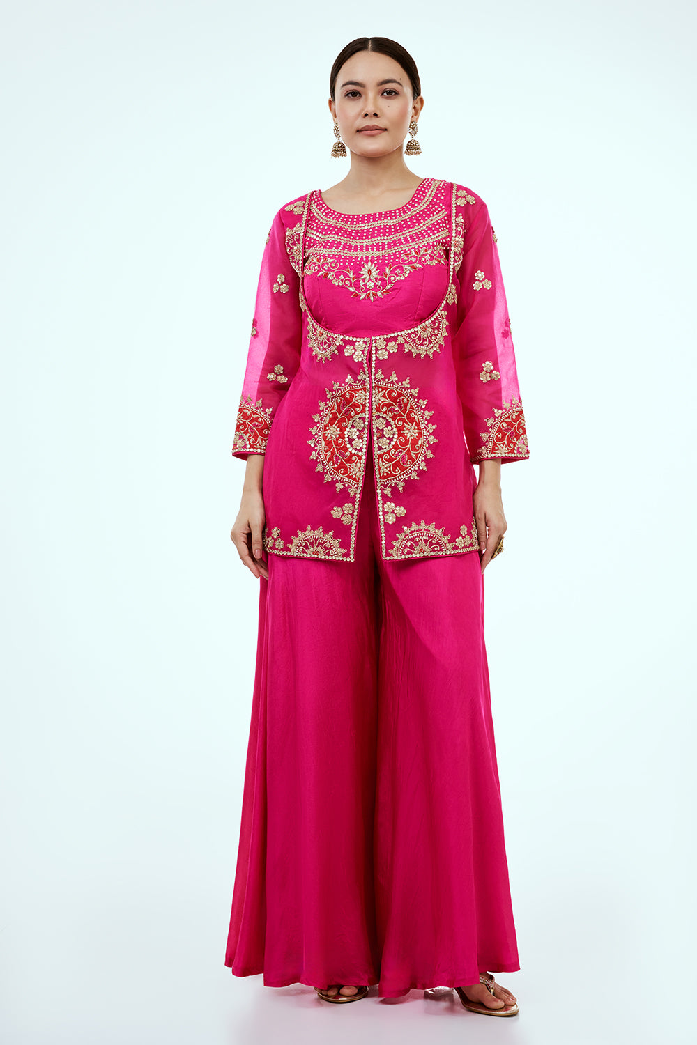 Rani Pink Organza Co-ord Set with Zardosi Work