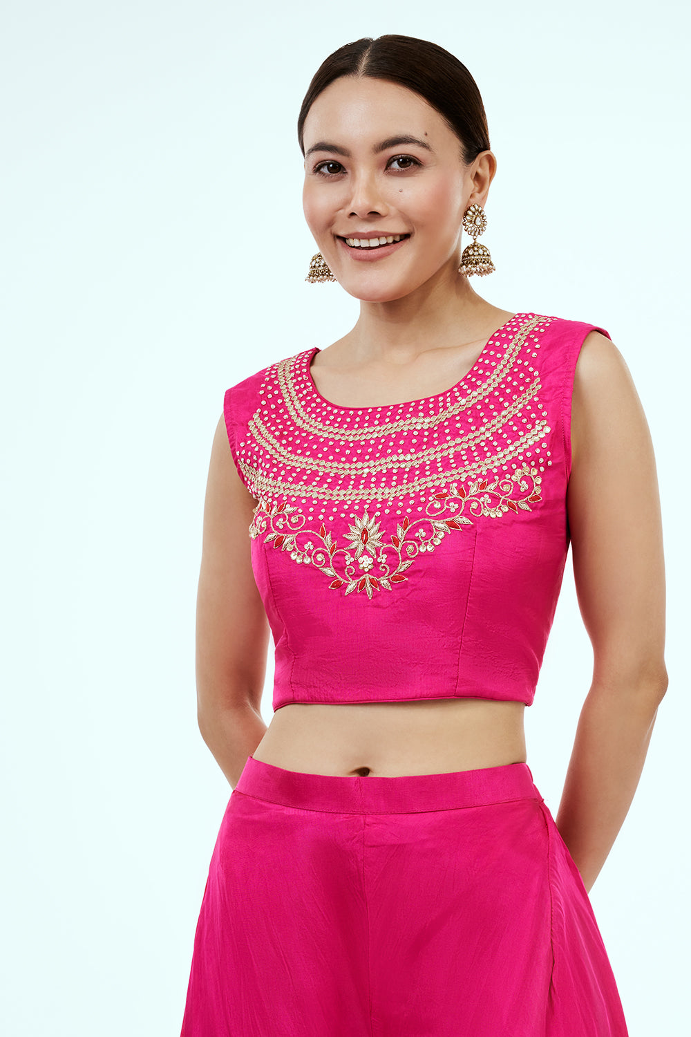 Rani Pink Organza Co-ord Set with Zardosi Work