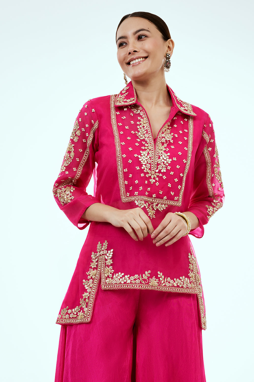Rani Pink Uppada Silk Co-ord Set with Zardosi Work