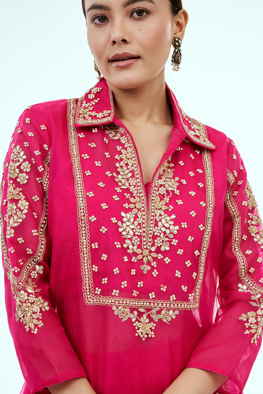 Rani Pink Uppada Silk Co-ord Set with Zardosi Work