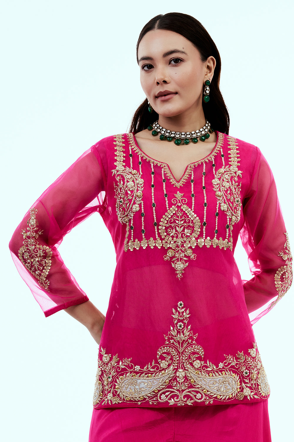 Rani Pink Uppada Silk Suit Set with Zardosi Work