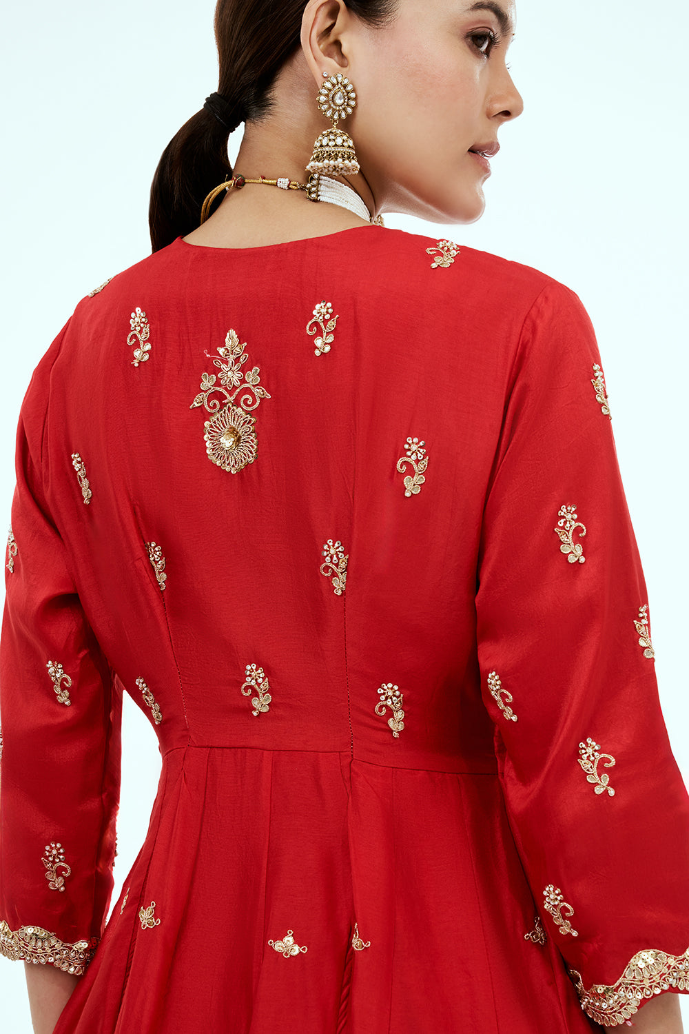 Red Art Silk Angrakha Suit with Zardosi Work
