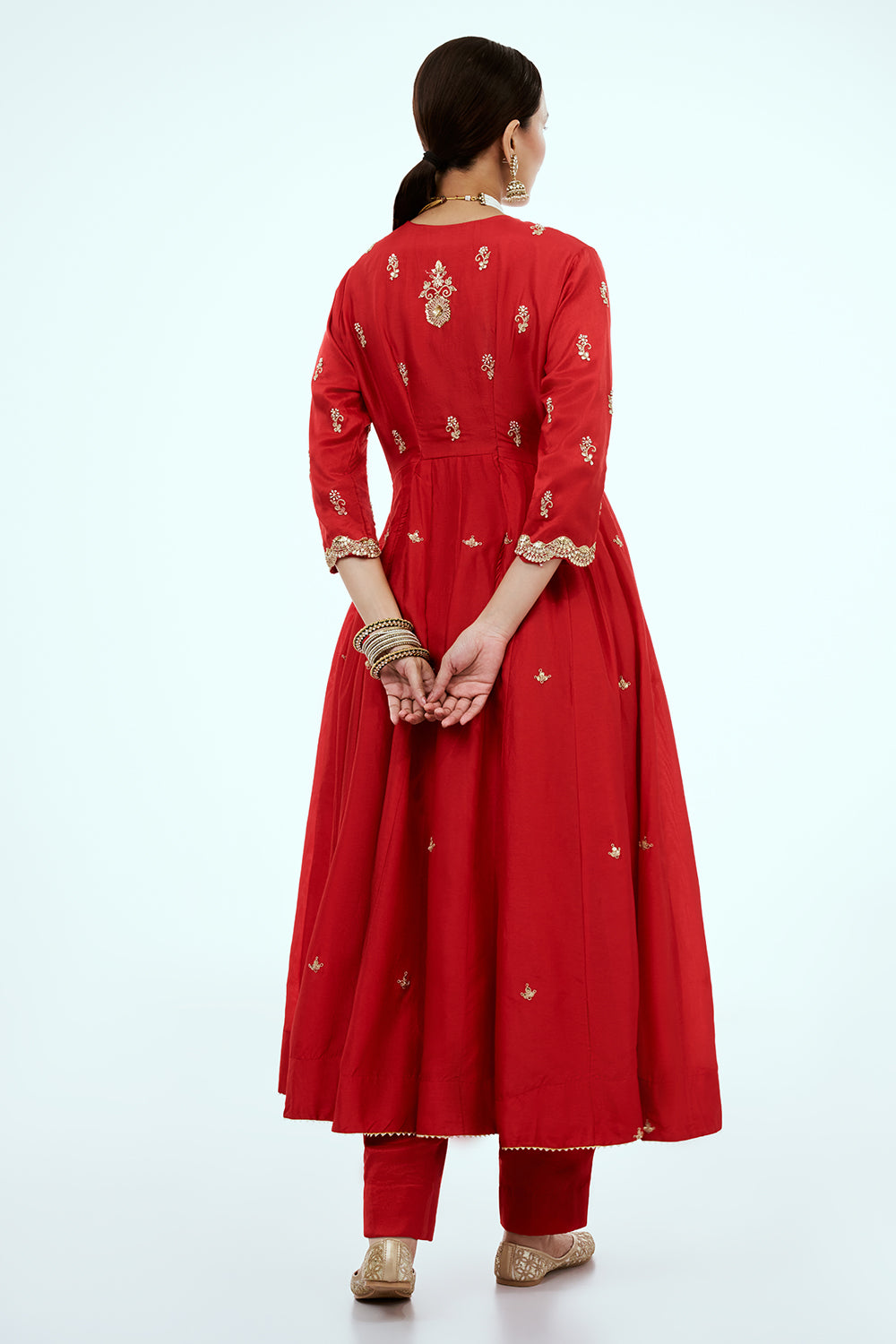 Red Art Silk Angrakha Suit with Zardosi Work