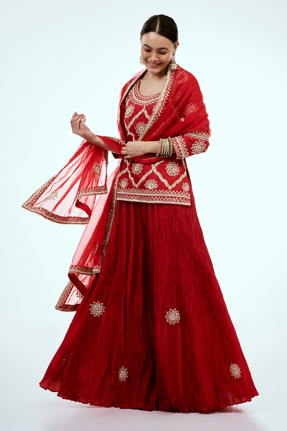 Red Art Silk Palazzo Set with Zardosi Work