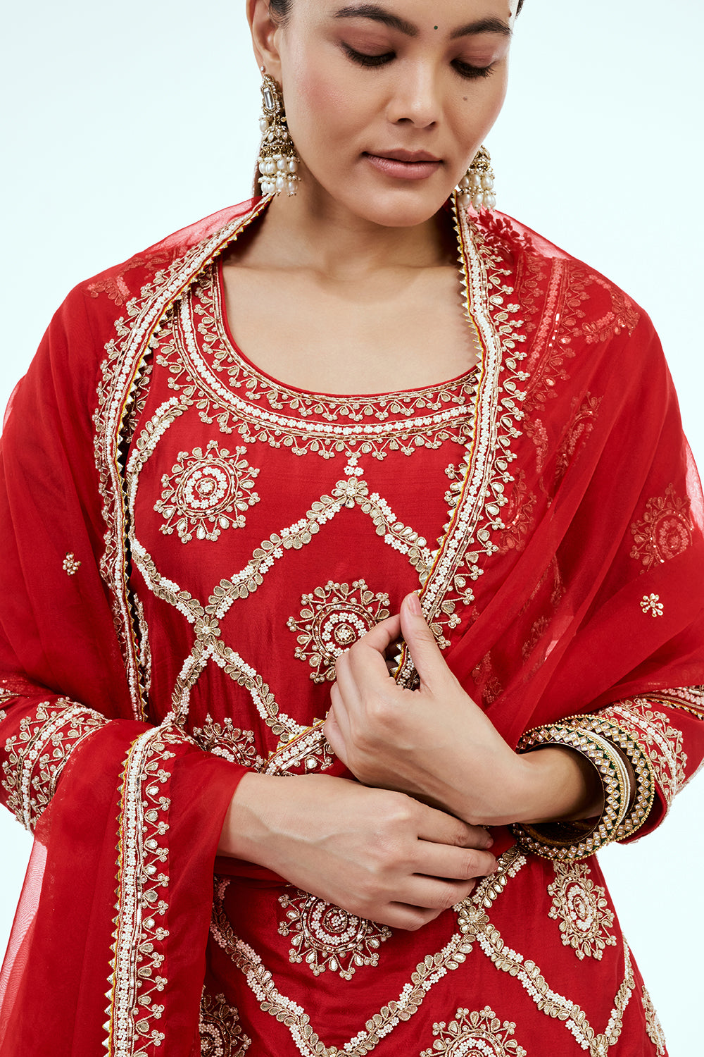 Red Art Silk Palazzo Set with Zardosi Work