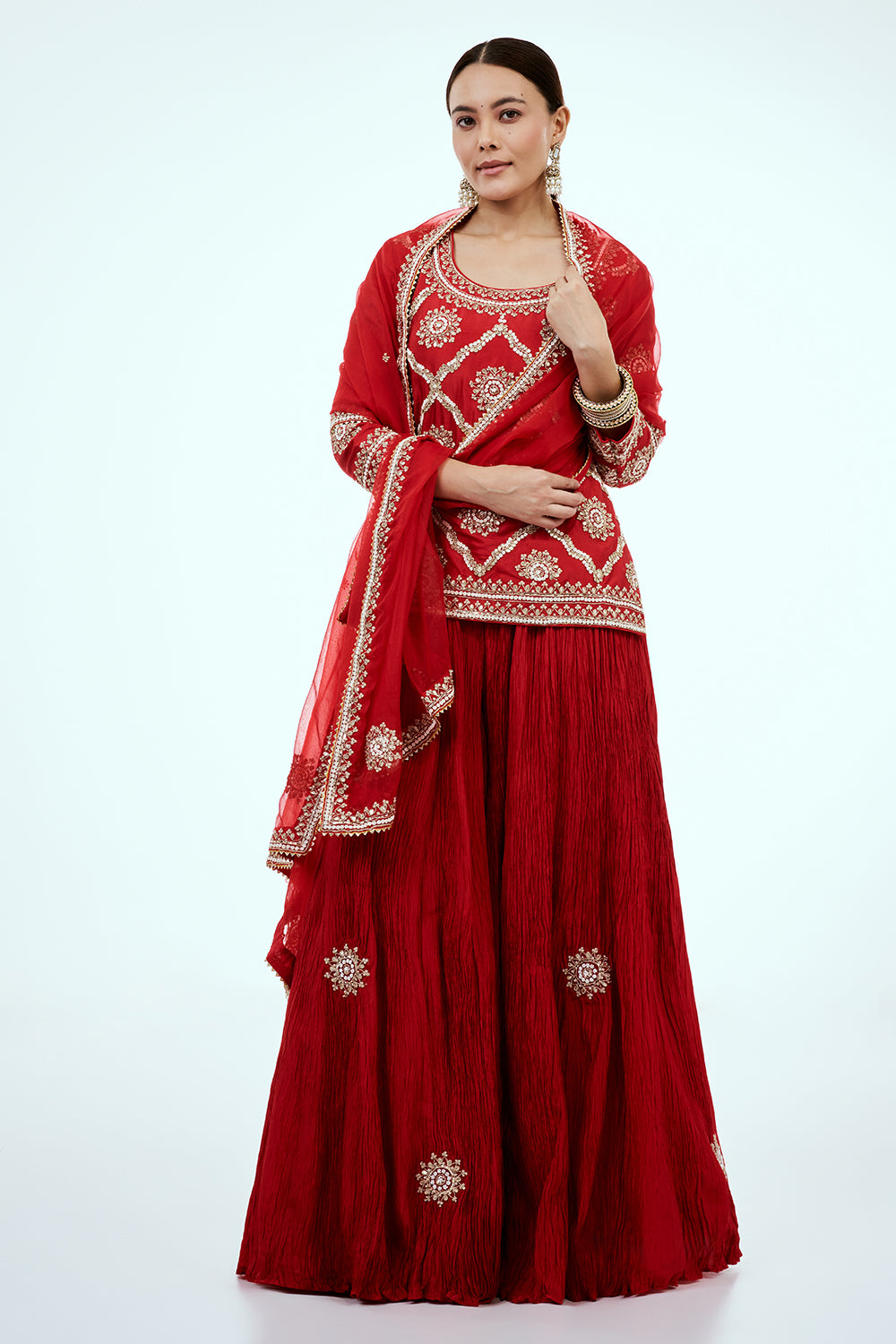 Red Art Silk Palazzo Set with Zardosi Work