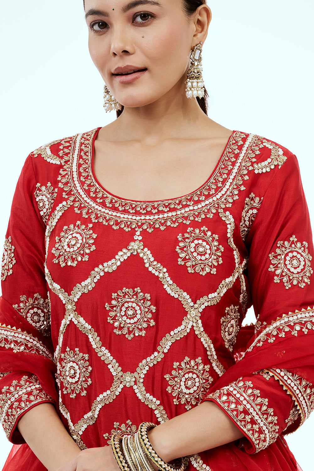 Red Art Silk Palazzo Set with Zardosi Work