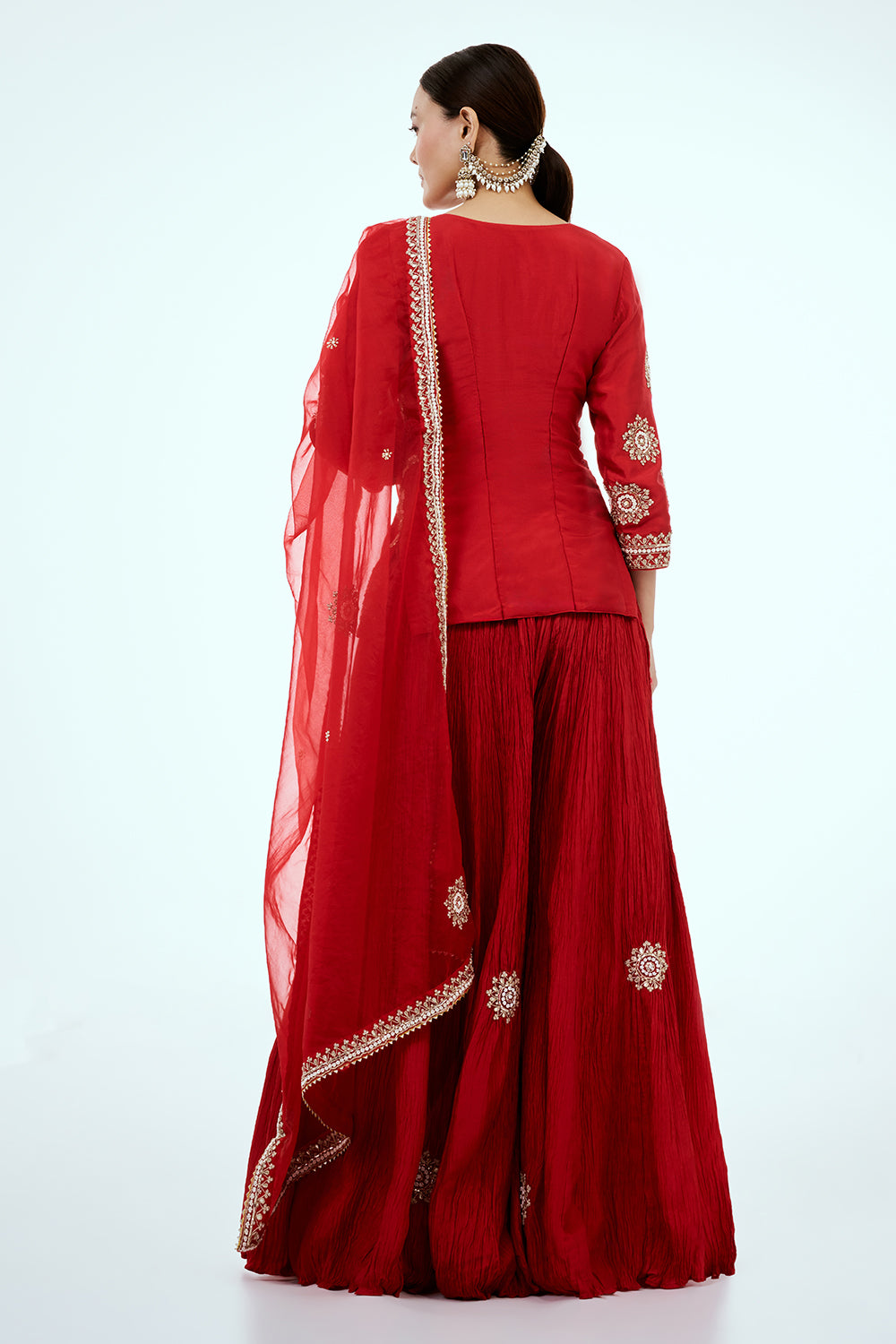 Red Art Silk Palazzo Set with Zardosi Work