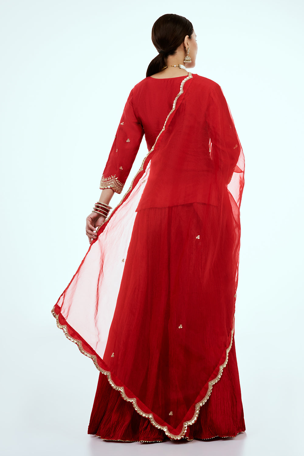 Red Art Silk Suit Set with Gota Work