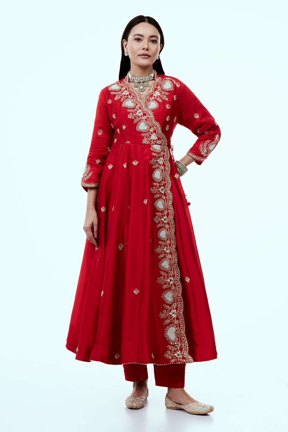 Red Art Silk Suit Set with Zardosi Work
