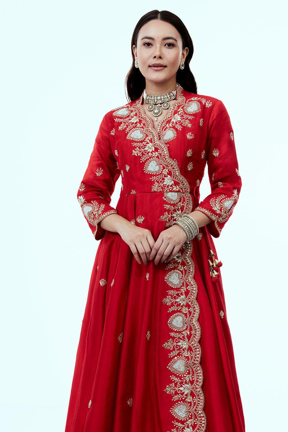 Red Art Silk Suit Set with Zardosi Work