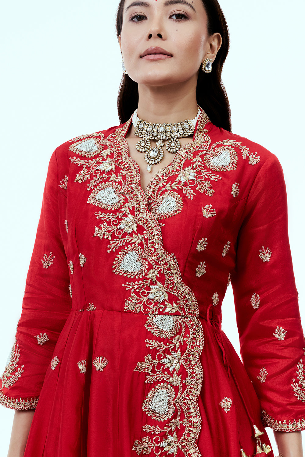Red Art Silk Suit Set with Zardosi Work