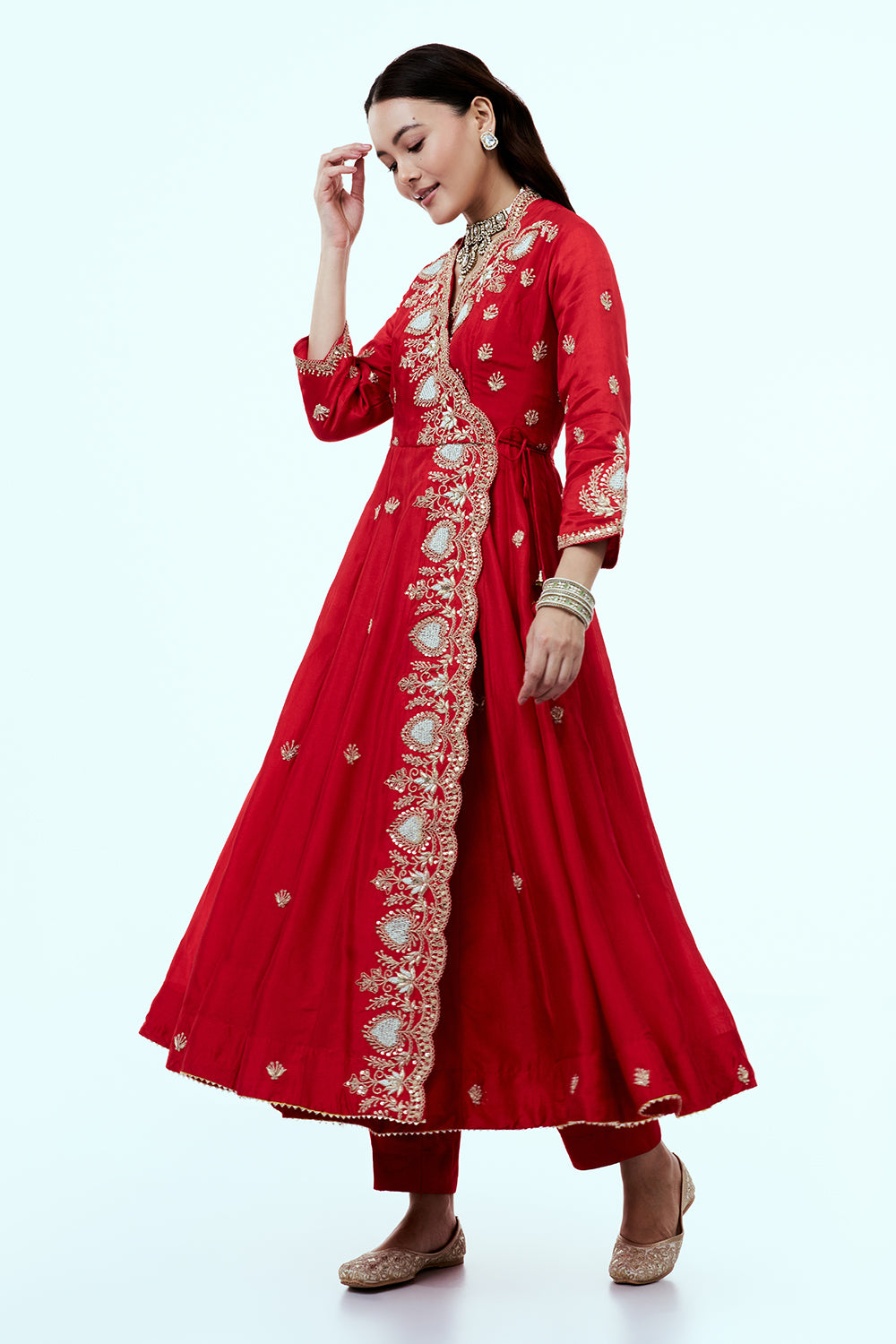 Red Art Silk Suit Set with Zardosi Work