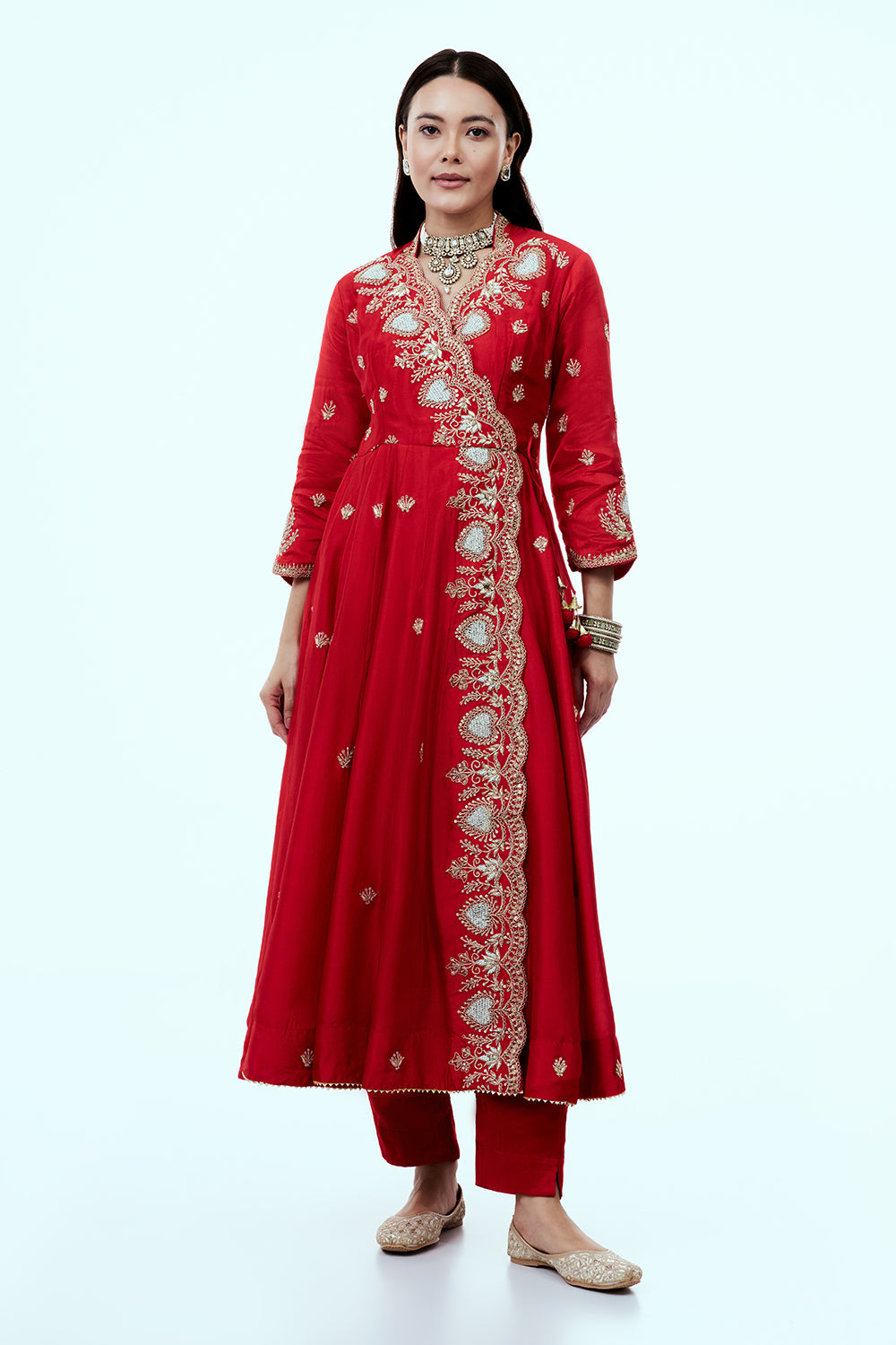 Red Art Silk Suit Set with Zardosi Work
