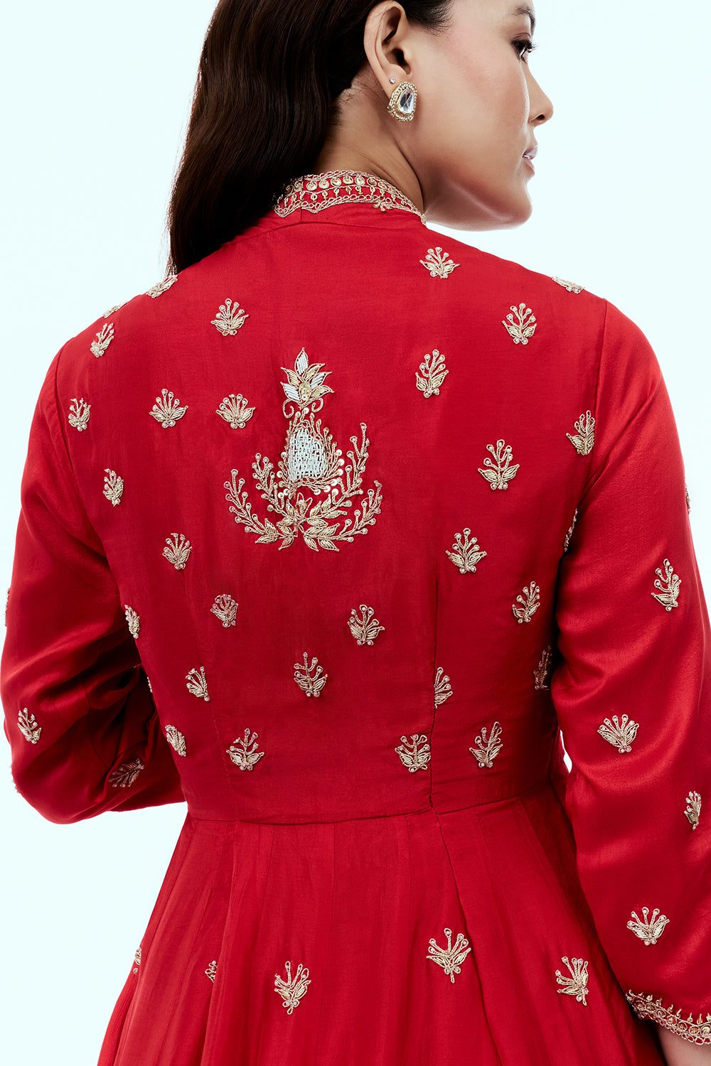 Red Art Silk Suit Set with Zardosi Work