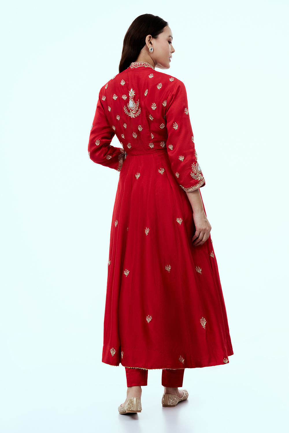 Red Art Silk Suit Set with Zardosi Work