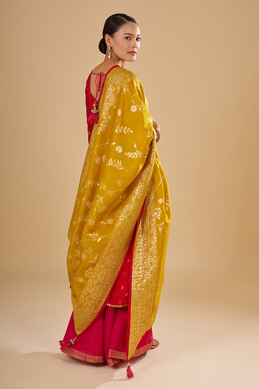 Red Buti Banarasi Anarkali Set with Resham, Zardozi and Sequins Hand Embroidery