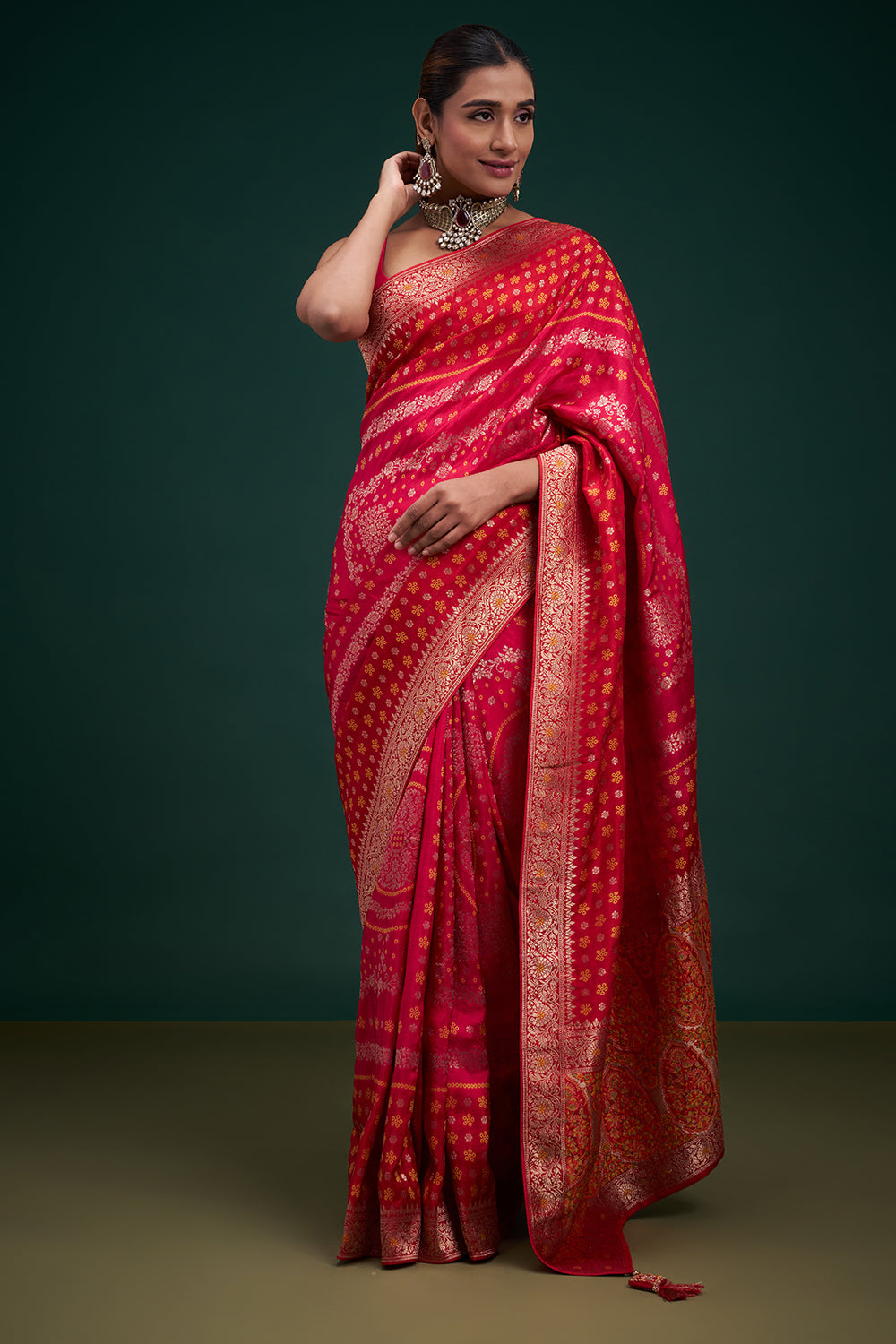 Red Banarasi Silk Zari-Woven Saree with Unstitched Blouse