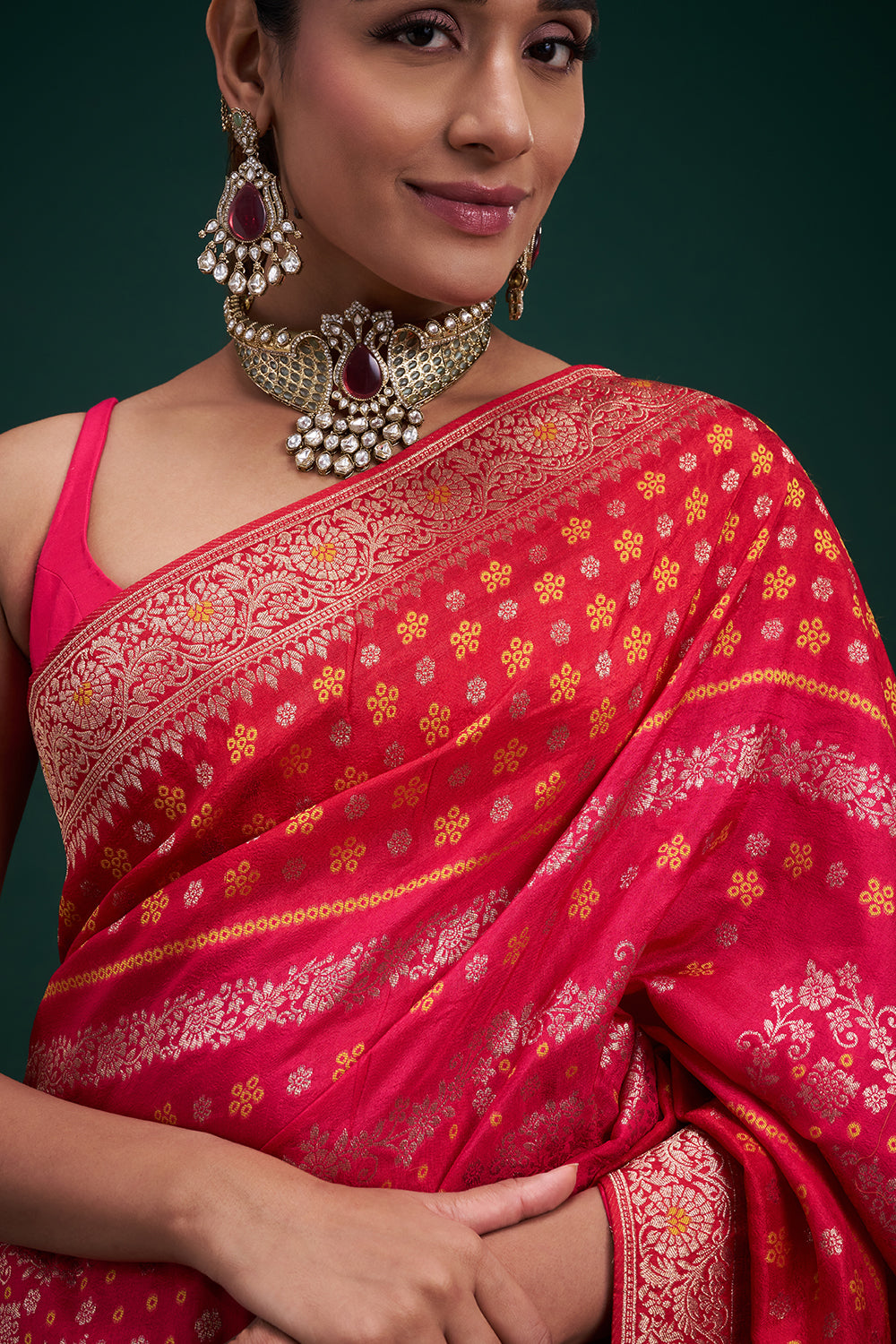 Red Banarasi Silk Zari-Woven Saree with Unstitched Blouse