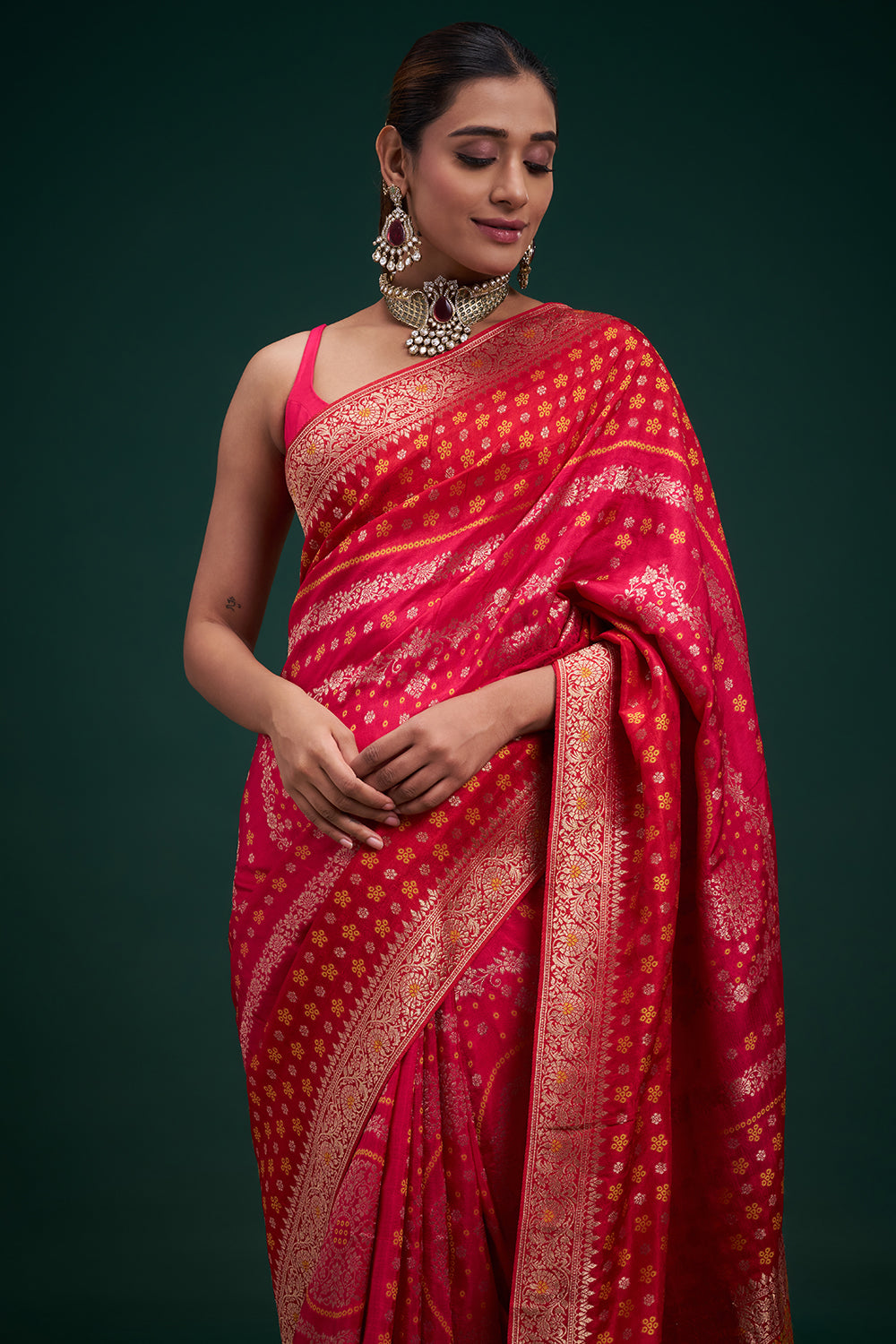 Red Banarasi Silk Zari-Woven Saree with Unstitched Blouse