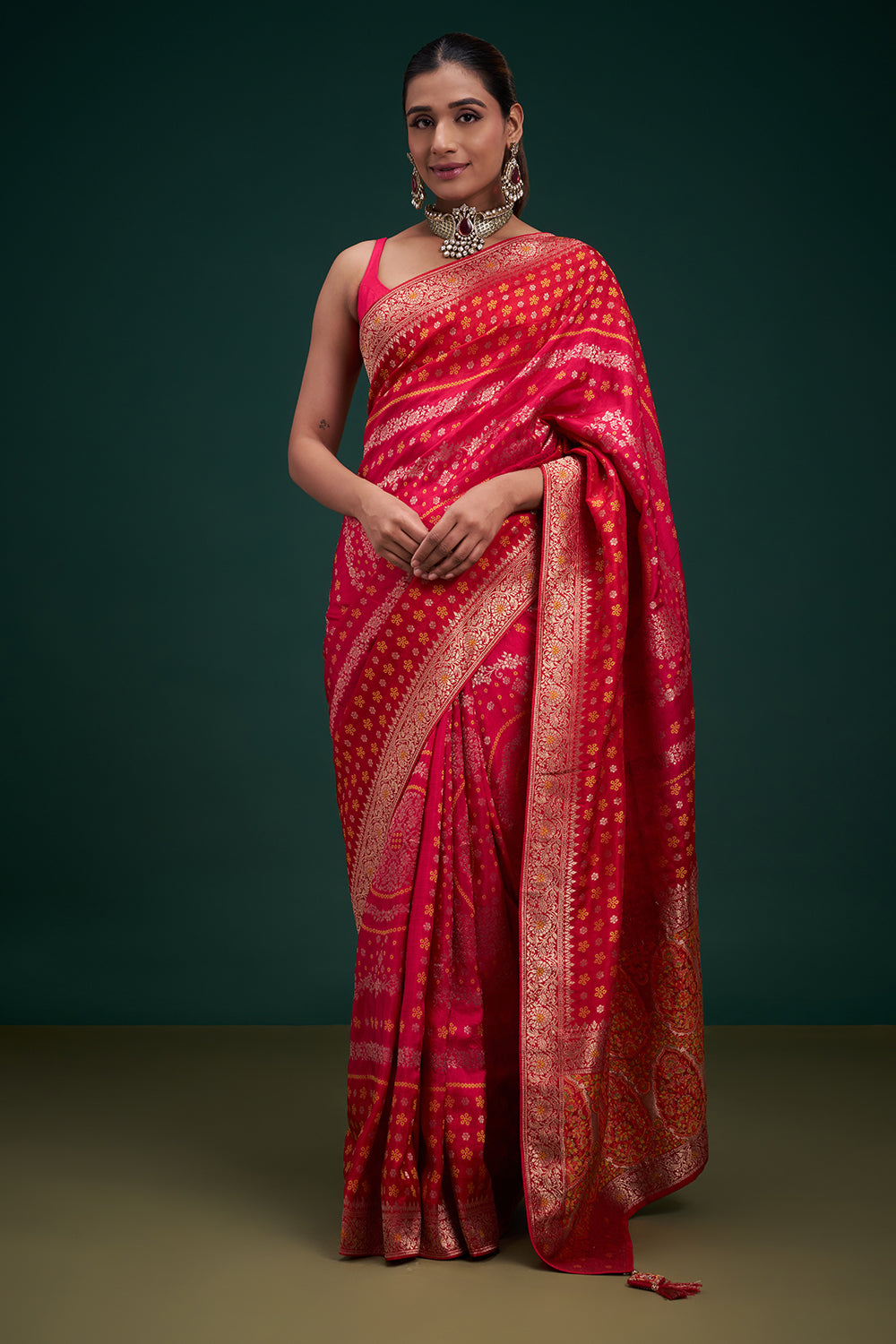 Red Banarasi Silk Zari-Woven Saree with Unstitched Blouse