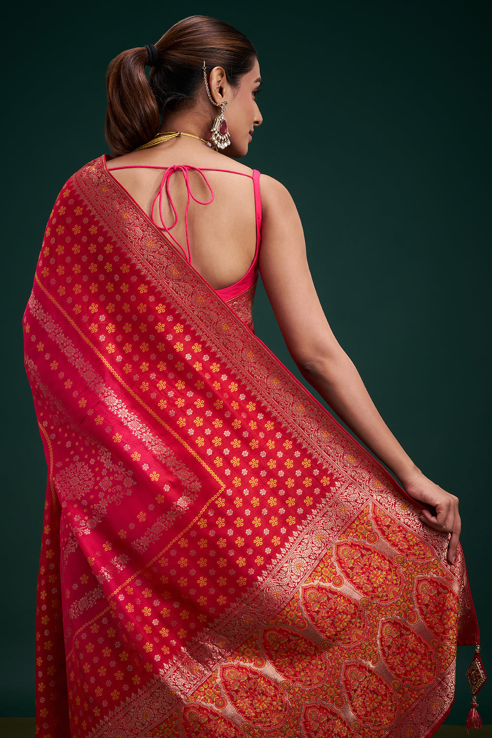 Red Banarasi Silk Zari-Woven Saree with Unstitched Blouse