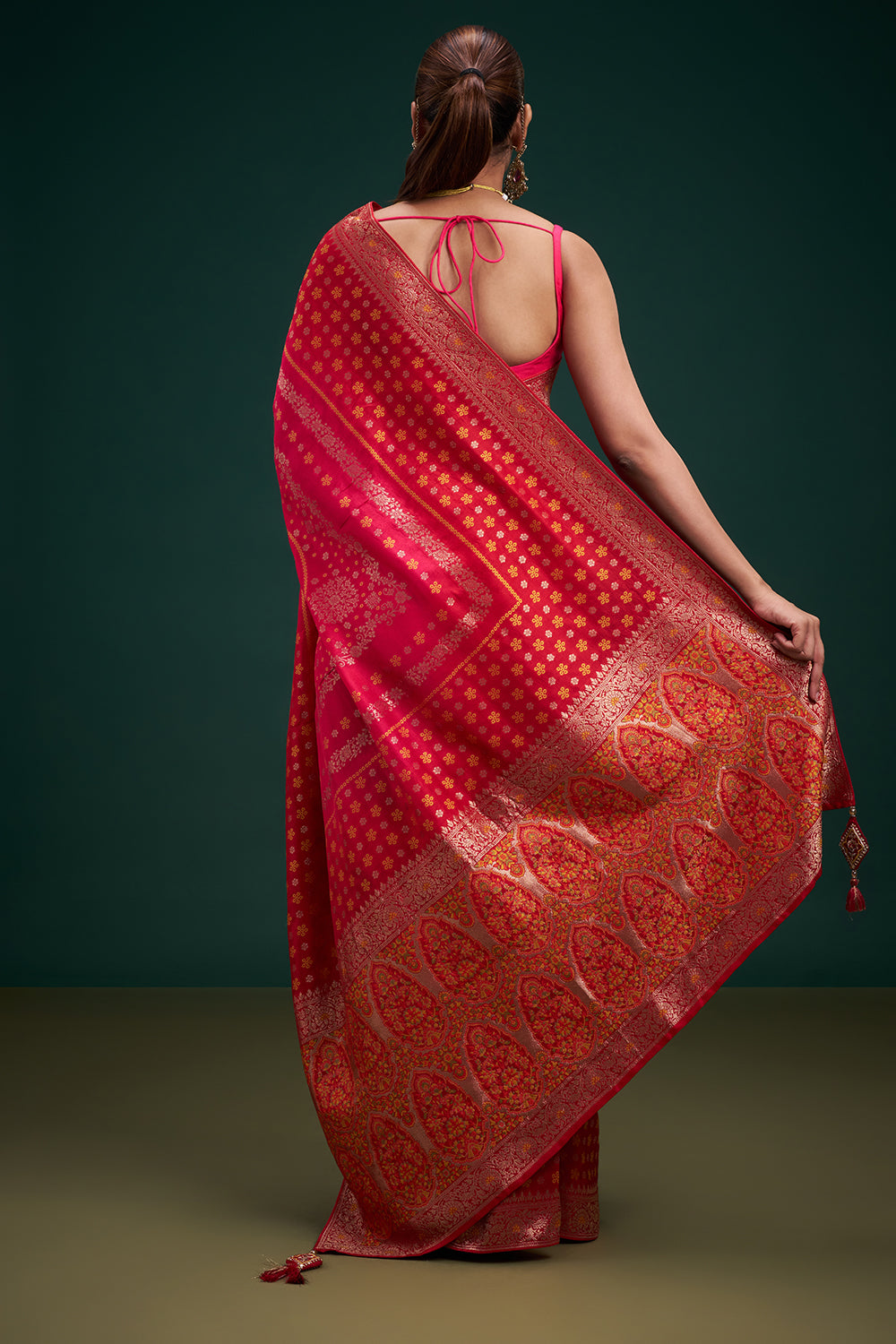 Red Banarasi Silk Zari-Woven Saree with Unstitched Blouse