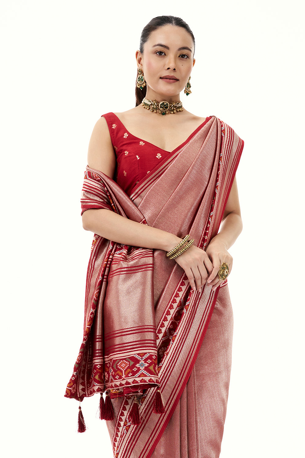 Red Jacquard Silk Woven Saree with Patola Border