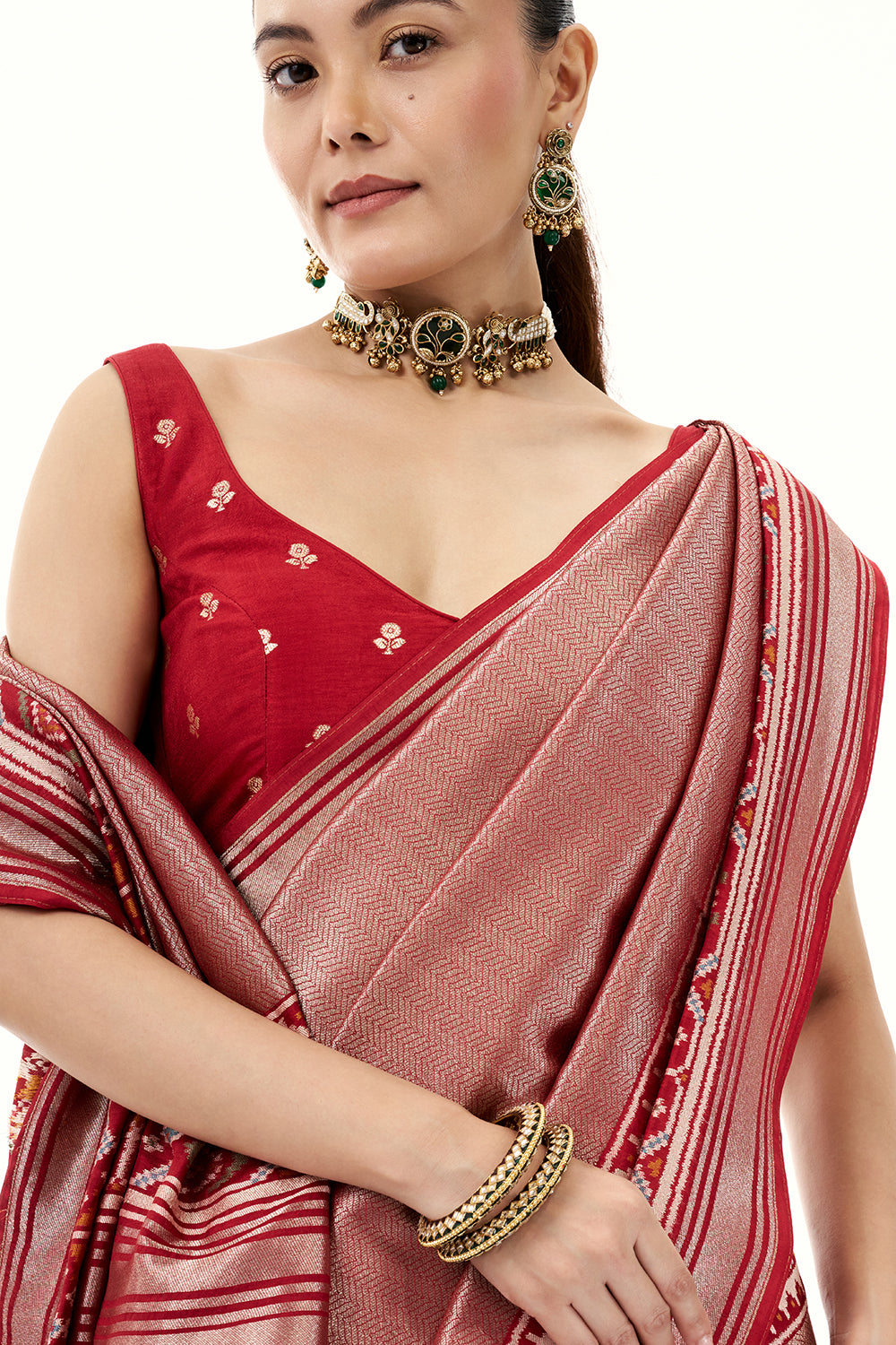 Red Jacquard Silk Woven Saree with Patola Border